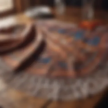 Vintage Cape Shawl with Intricate Patterns A vintage cape shawl displayed on a rustic wooden table, highlighting its intricate patterns and textures.