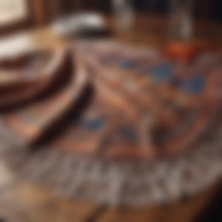 Vintage Cape Shawl with Intricate Patterns A vintage cape shawl displayed on a rustic wooden table, highlighting its intricate patterns and textures.