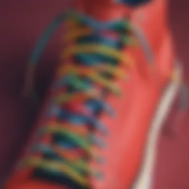 Close-up of vibrant dual colored shoelaces on a minimalist background