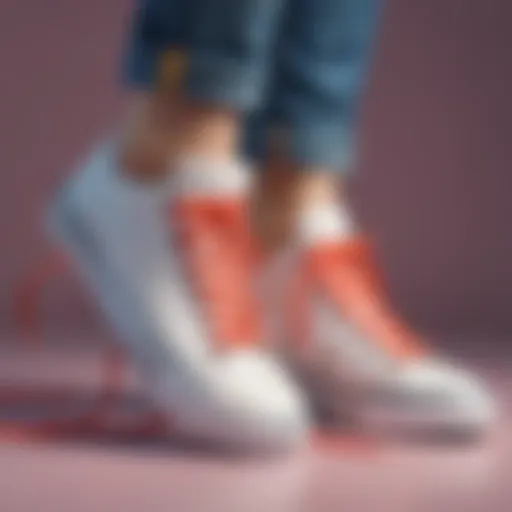 Stylish dual colored shoelaces intertwined with sneakers