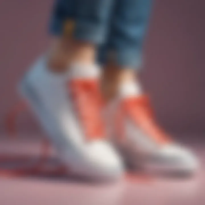 Stylish dual colored shoelaces intertwined with sneakers