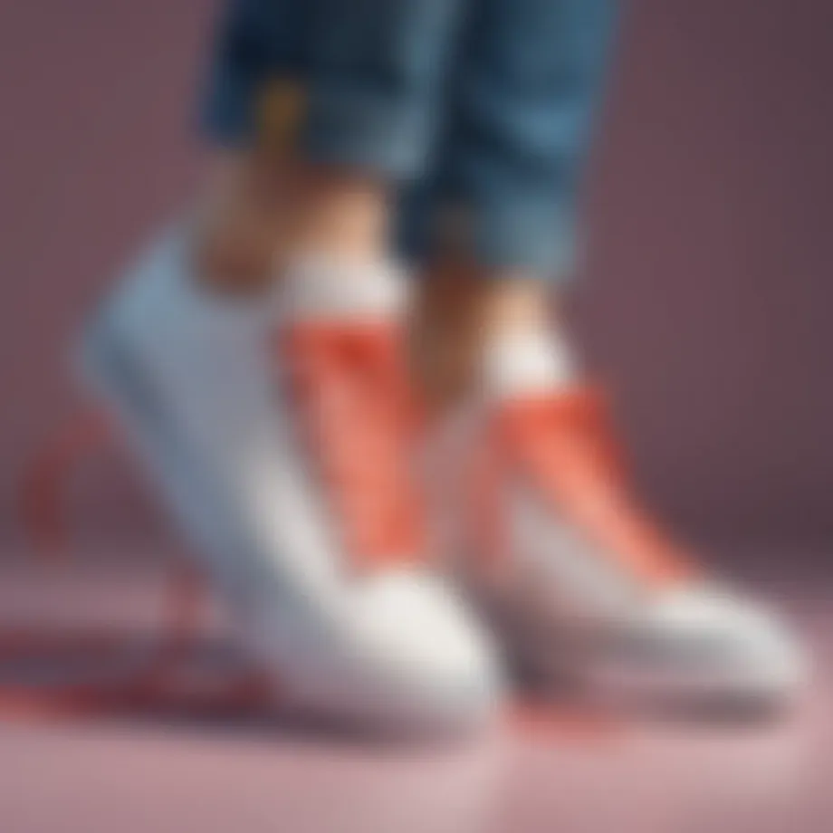Stylish dual colored shoelaces intertwined with sneakers
