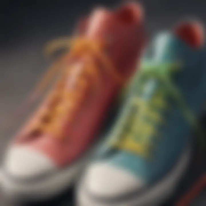 A collection of eco-friendly dual colored shoelaces on display