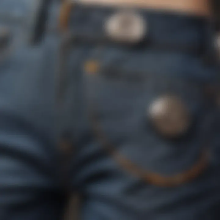 A close-up of detachable jeans showcasing the unique fastening design.