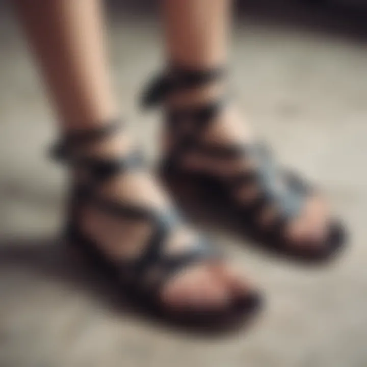 Cultural influences reflected in criss-cross strap footwear