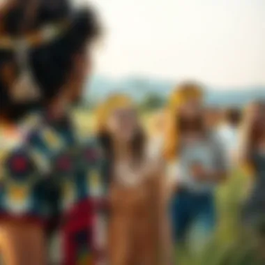 A serene outdoor scene with individuals embodying hippie culture