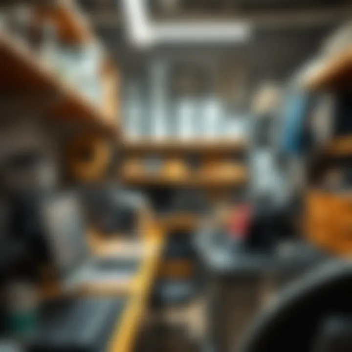 Organized workspace with non-slip shelf mats enhancing safety