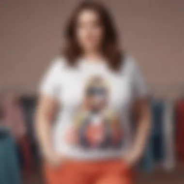 Versatile Styles for Every Setting A model showcasing different styles of plus size printed t-shirts in various settings.