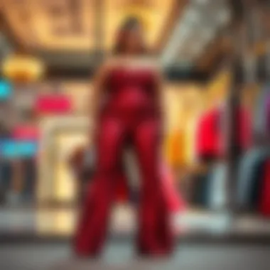 Vibrant display of plus size sequin flare pants in a fashion setting