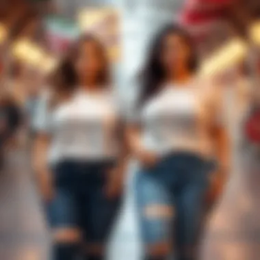 Models showcasing plus size t-shirts in different settings