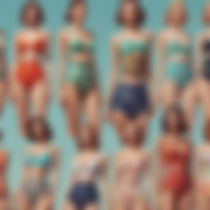 Collage of different retro high waisted swimsuit styles