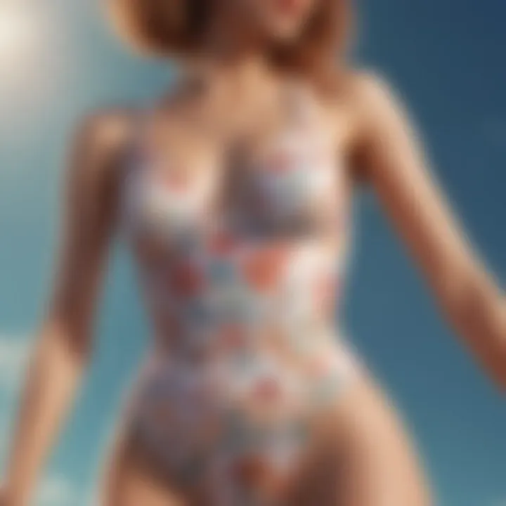 Close-up of a modern high waisted swimsuit emphasizing sustainable fabric