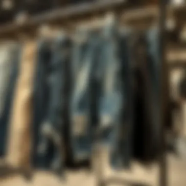 Stylish ripped hem mom jeans on display