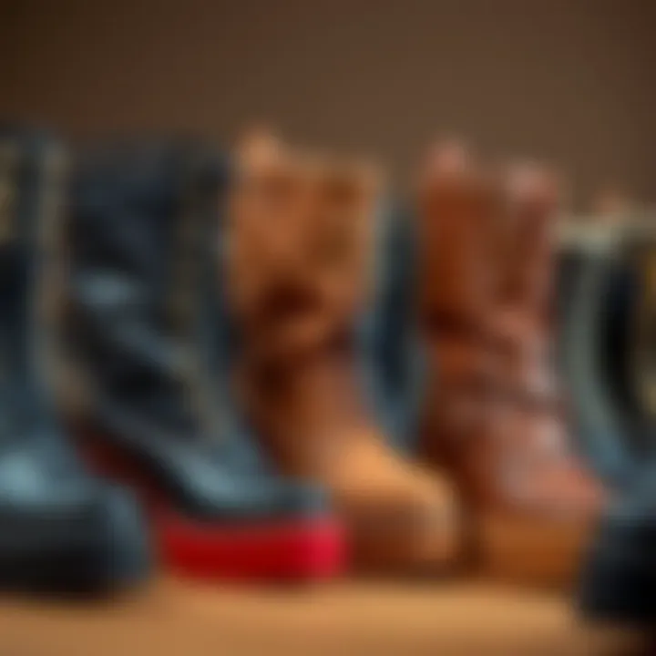 A stylish arrangement of studded platform boots in various designs