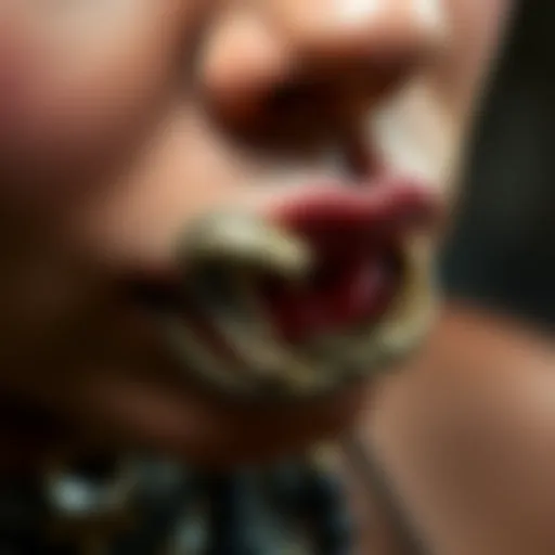 Intricate design of a snakebite lip ring showcasing unique craftsmanship