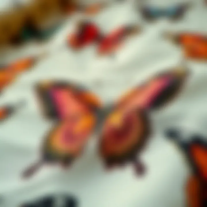 Close-up of butterfly print fabric texture showcasing intricate details