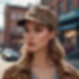 A stylish leopard print baseball hat displayed against a vibrant urban backdrop.