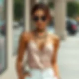 Elegant chain cami top styled with layered accessories