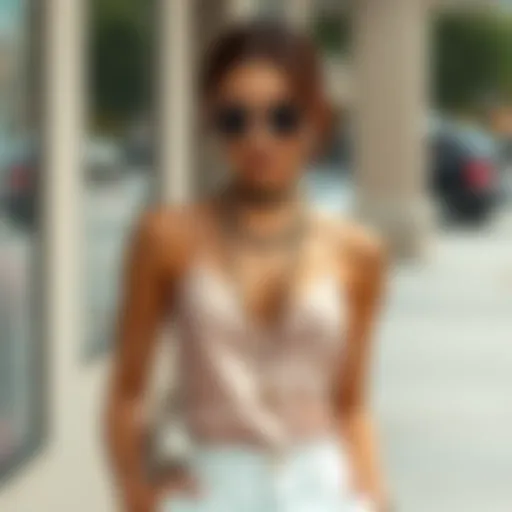 Elegant chain cami top styled with layered accessories