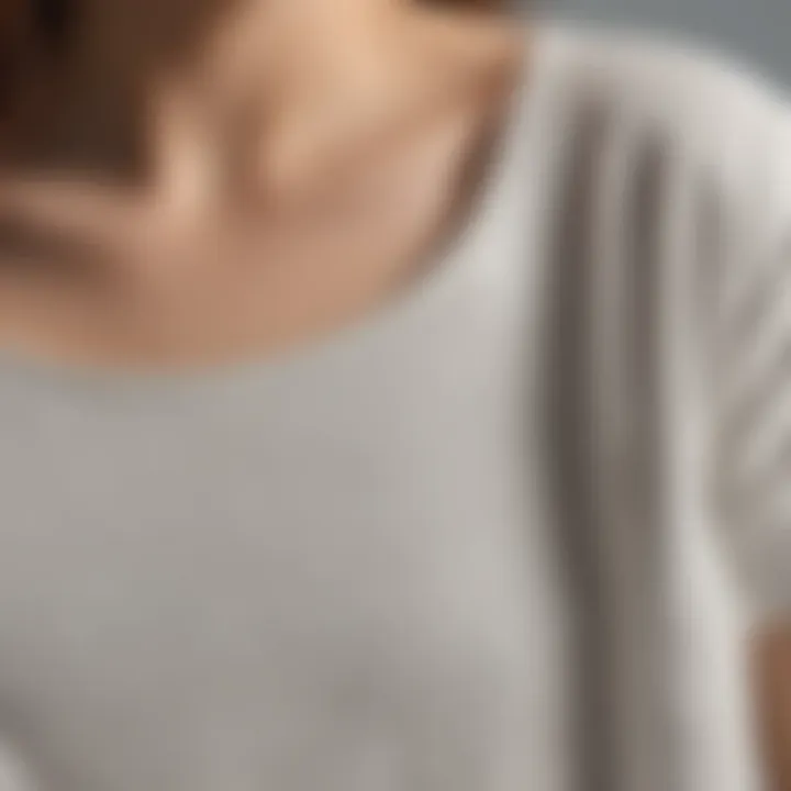 Close-up of the fabric texture of a scoop neck plus size top