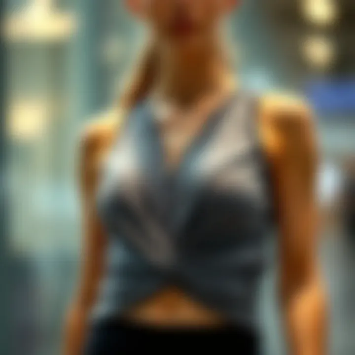 Elegant twist front active top showcasing unique design elements