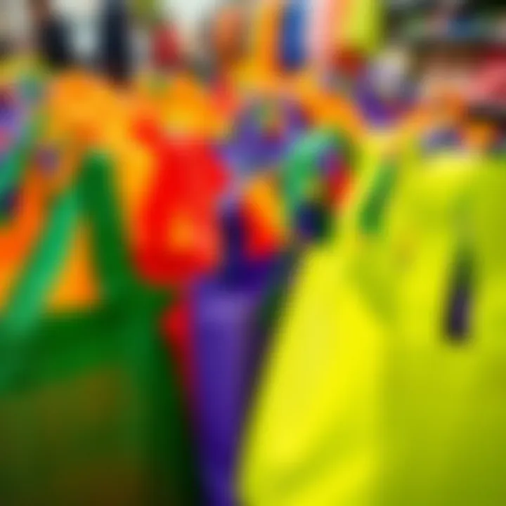 Foldable reusable grocery bags in a vibrant display