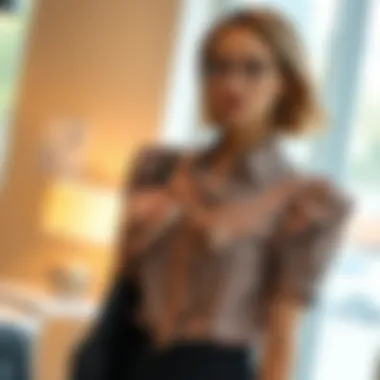 A chic short sleeve blouse styled for a professional setting, demonstrating versatility in work attire.