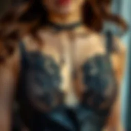 Elegant black leather bra with intricate detailing