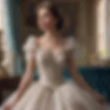 An elegant tulle princess dress displayed in a vintage setting