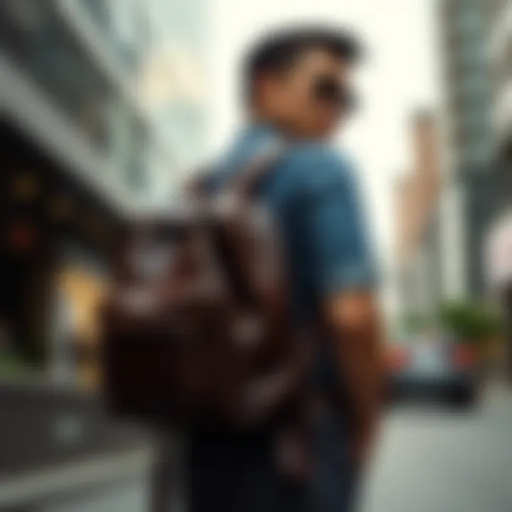 Urban Style with Faux Leather Backpacks Stylish faux leather laptop backpack in urban setting