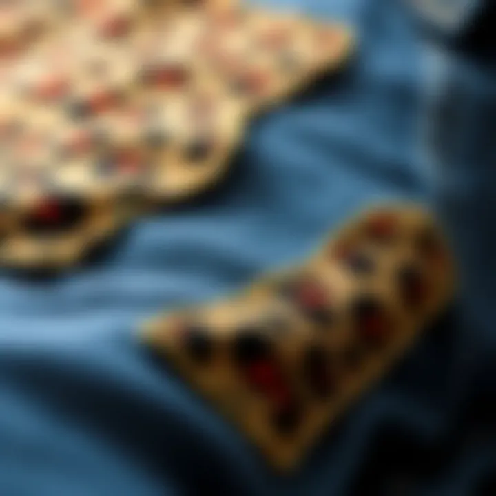 Textile Artistry: Close-Up of Leopard Print Patches Close-up of fabric showcasing leopard print patches