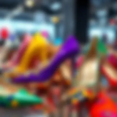 Vibrant display of multi-colored pumps showcasing diverse designs