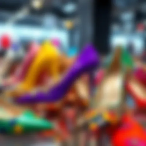 Vibrant display of multi-colored pumps showcasing diverse designs