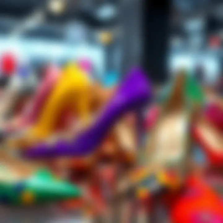 Vibrant display of multi-colored pumps showcasing diverse designs