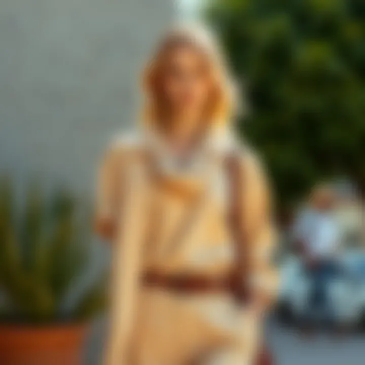 Sustainable fashion elements presented alongside neutral clothing choices.