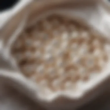 Close-up view of pearls nestled in a soft, protective storage bag.