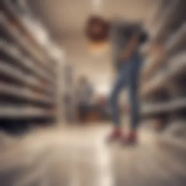 Person examining skate shoes for fit and style in a store