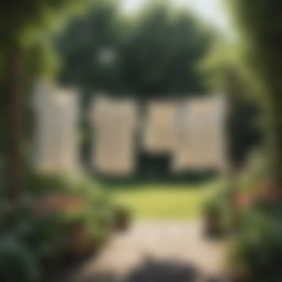 A beautifully designed standalone clothesline in a lush garden setting