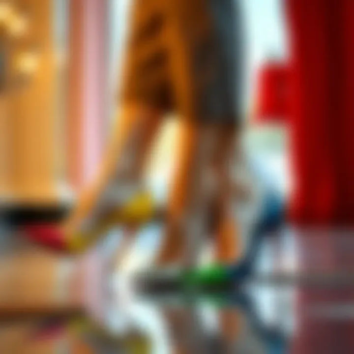 Stylish outfit featuring multi-colored pumps paired with elegant attire