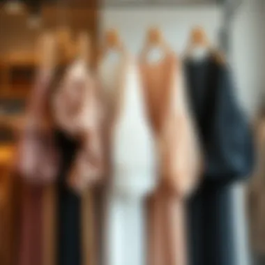 Different styles of chiffon sleeve jumpsuits displayed on a rack