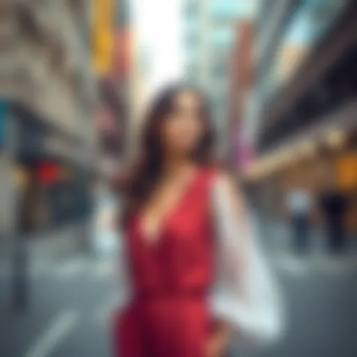 Elegant chiffon sleeve jumpsuit on a model in an urban setting