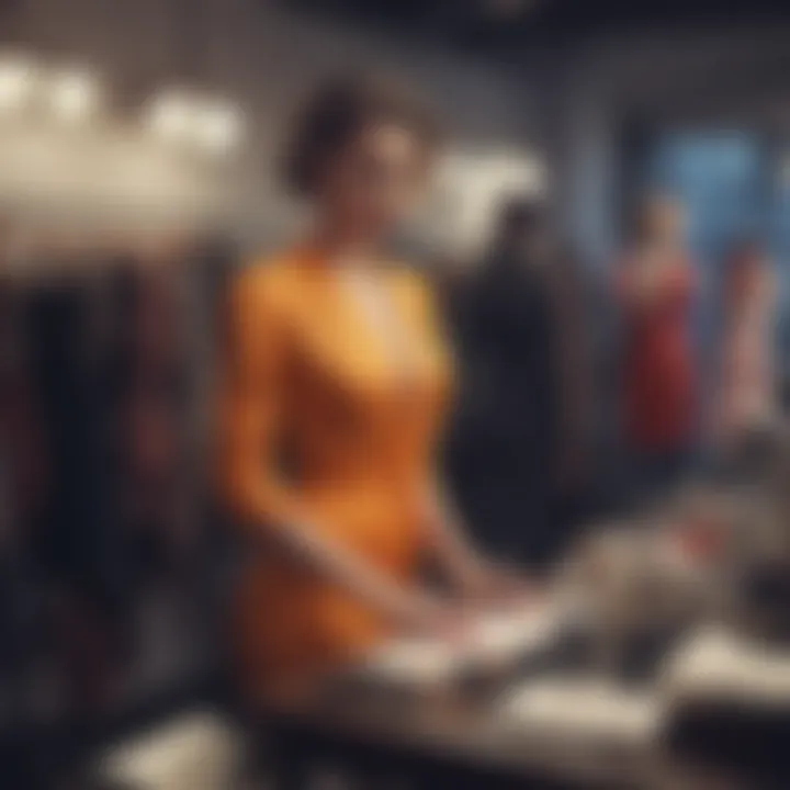 A stylist arranging a glamorous outfit that reflects current trends inspired by Hollywood.