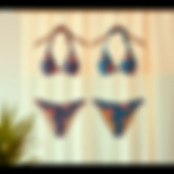 Trendy two piece bikinis displayed on a stylish backdrop