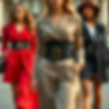 Versatile styling techniques featuring elastic corset belts in different outfits