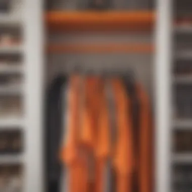 Closet Organization with Orange Hangers Organized closet featuring orange plastic hangers