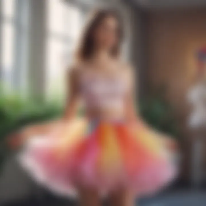 A serene eco-friendly workshop where sustainable practices are used to create rainbow tutu skirts.