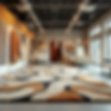 Diverse Free Form Rugs in Stylish Showroom Diverse free form rugs displayed in a stylish showroom