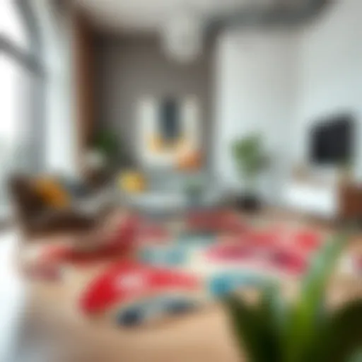 A vibrant free form rug adding character to a modern living space