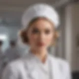 Elegant nurse wearing a stylish hair bonnet in a healthcare setting