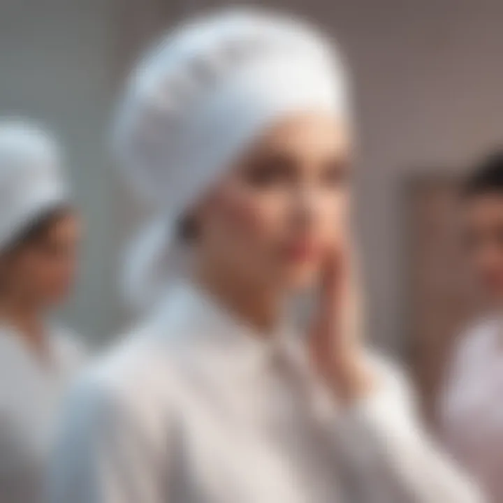 Nurse adjusting her hair bonnet before a shift